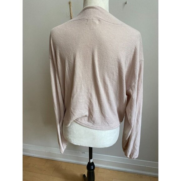 OPEN Edit BNWOT women ribbed soft beige cardigan sweater sz medium - Picture 4 of 7